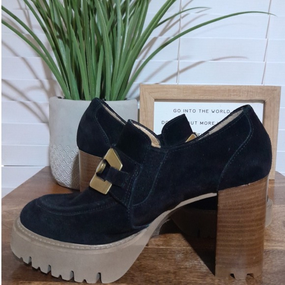 Luca Grossi Designer Black Suede High Heel Platform Loafers 35 (US sz 5) - Picture 8 of 10
